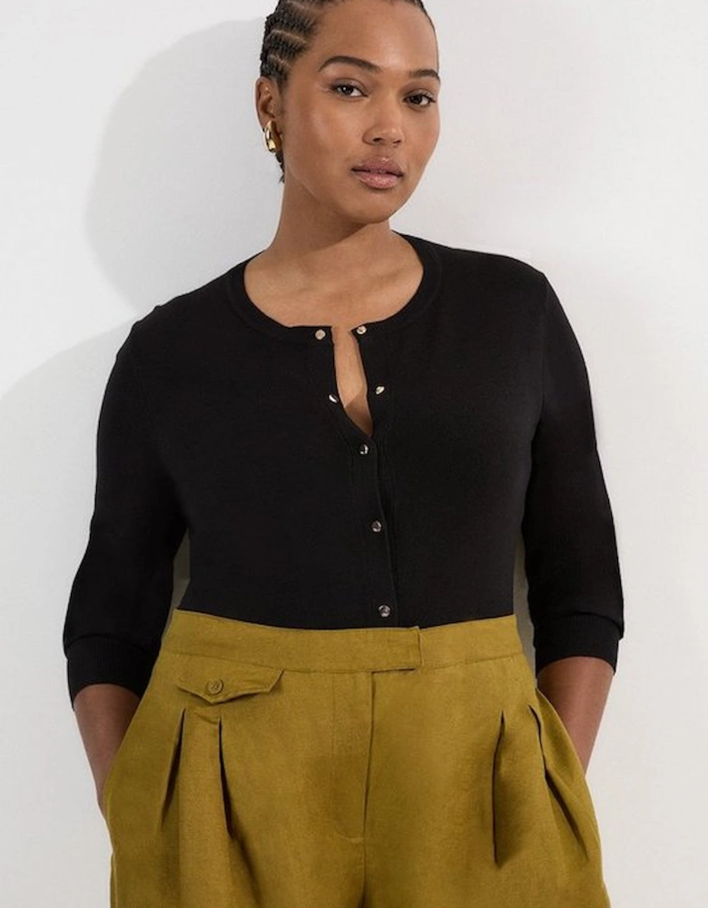 Plus Size Viscose Blend Popper Knitted Cardigan