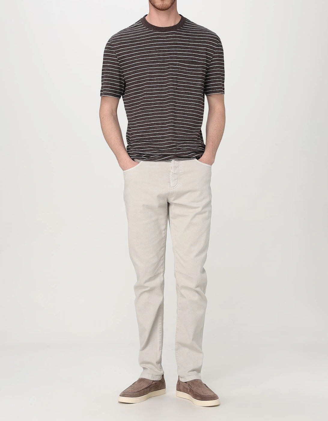 Striped LinenBlend Crew Neck TShirt
