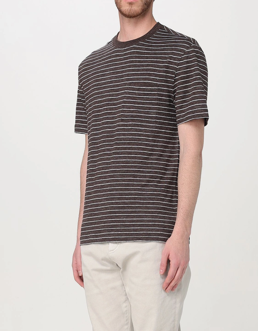 Striped LinenBlend Crew Neck TShirt