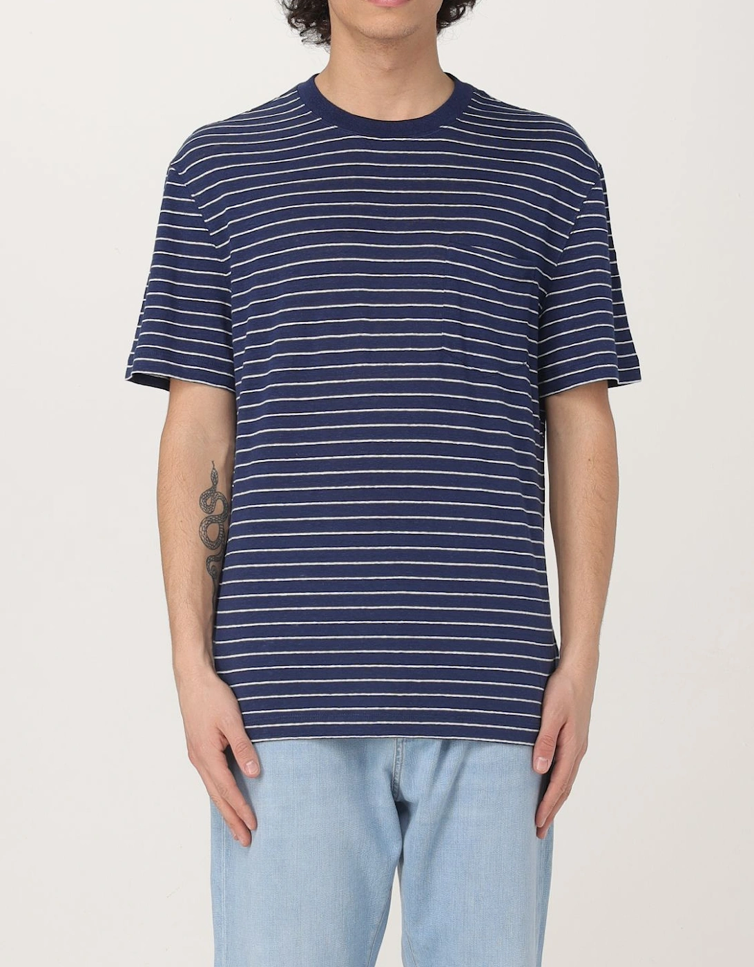Striped LinenBlend Crew Neck TShirt
