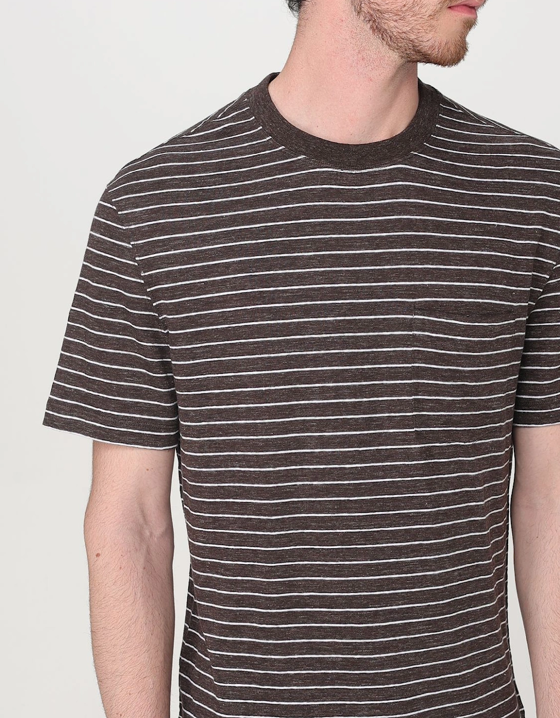 Striped LinenBlend Crew Neck TShirt