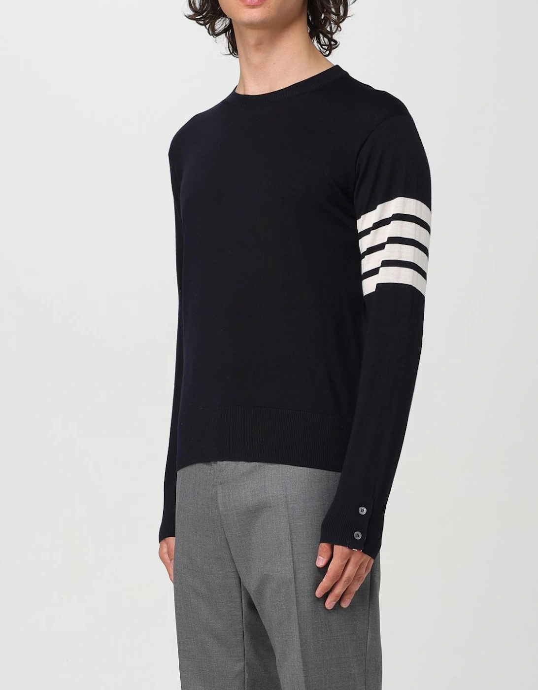 Four Bar Crewneck Merino Wool Sweater
