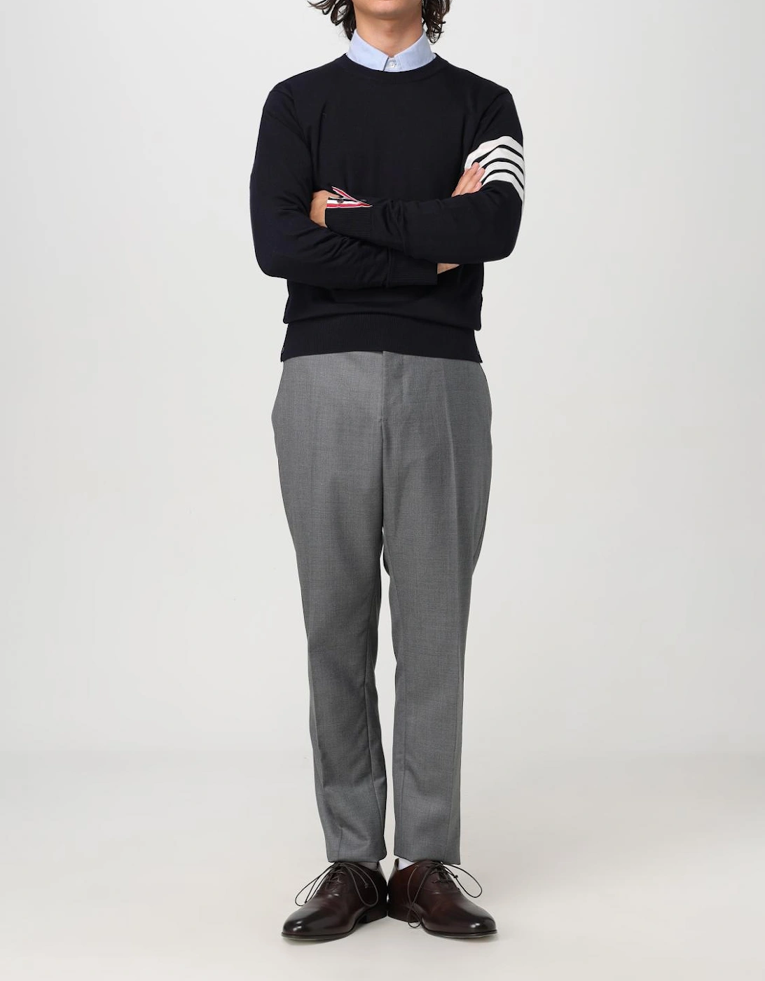 Four Bar Crewneck Merino Wool Sweater