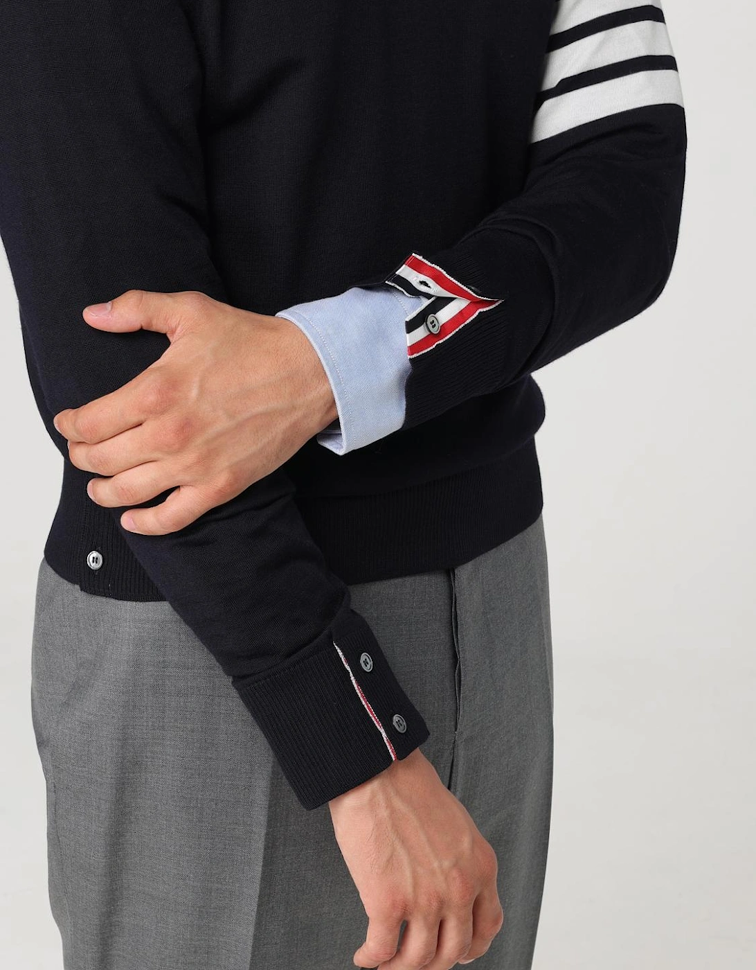 Four Bar Crewneck Merino Wool Sweater