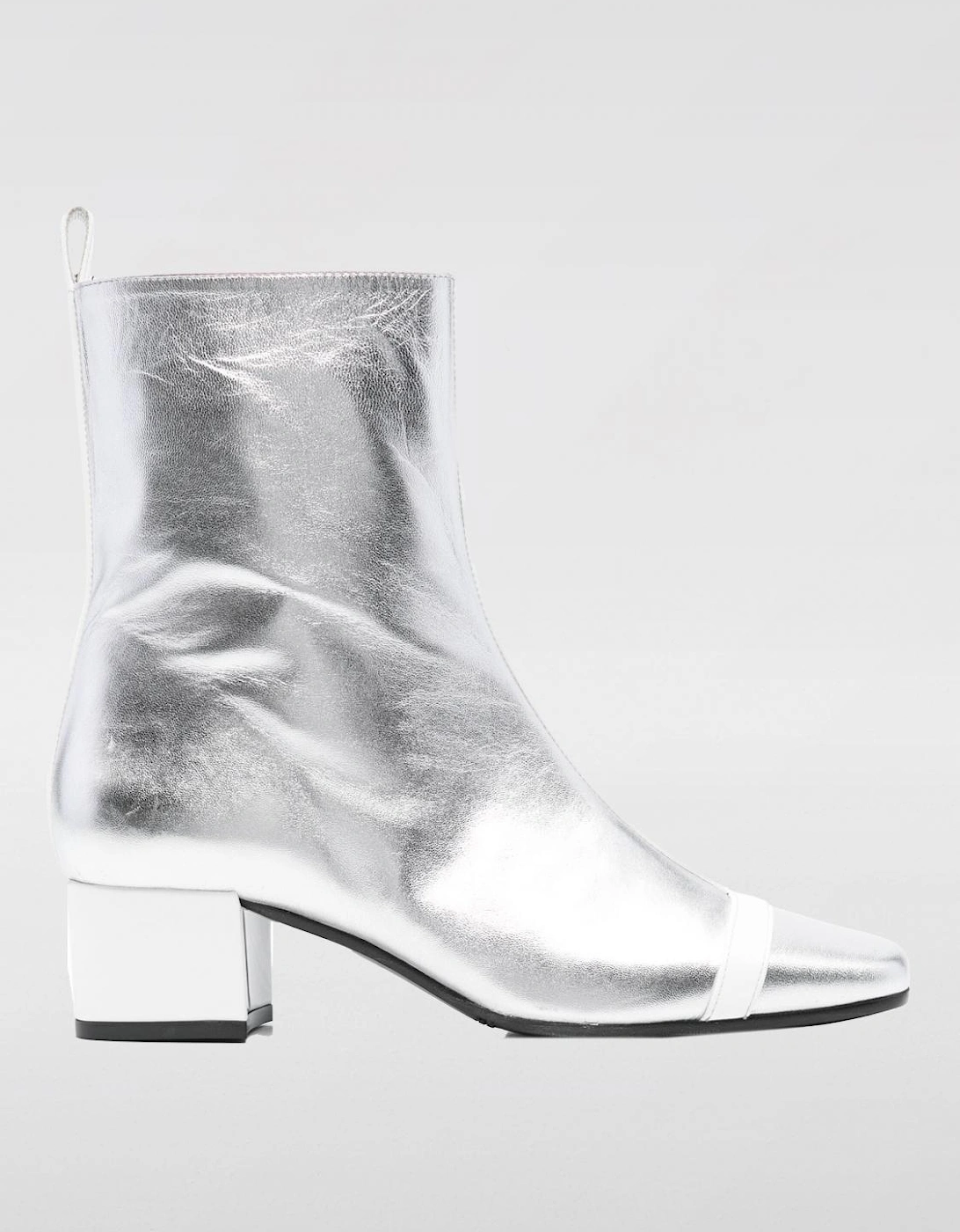 Metallic Leather Ankle Boots Block Heel