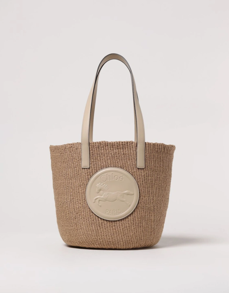 Woody Small Tote Raffia Leather