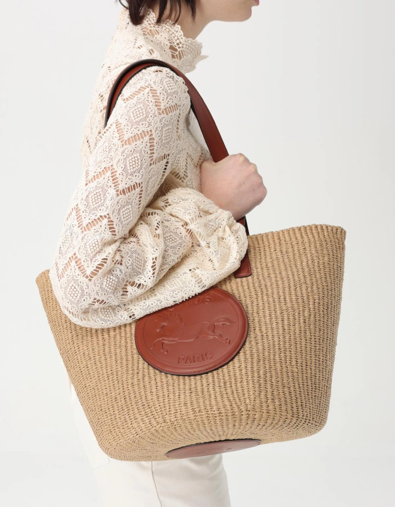 Woody Small Tote Raffia Leather