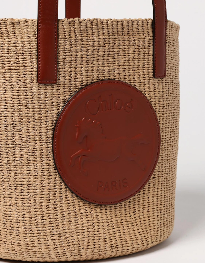 Woody Small Tote Raffia Leather
