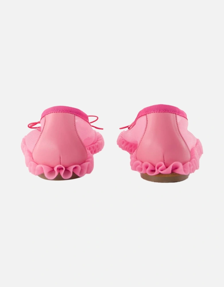 Frill Trim Ballerina Flats Leather Sole