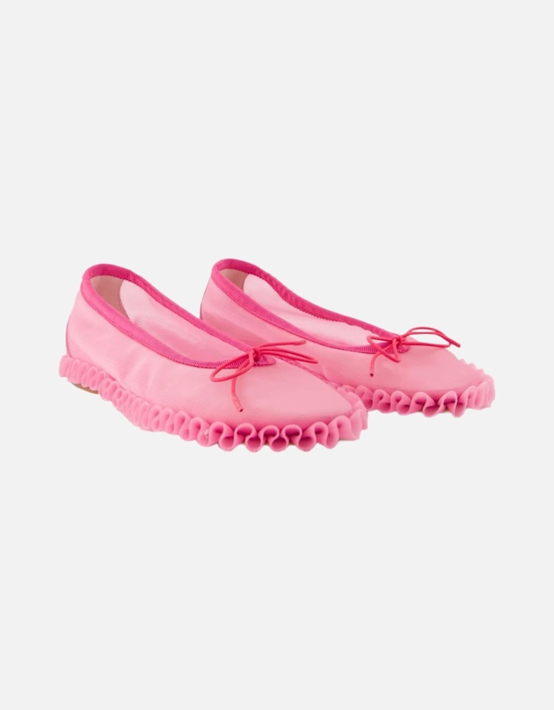 Frill Trim Ballerina Flats Leather Sole
