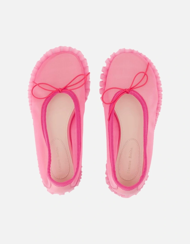 Frill Trim Ballerina Flats Leather Sole