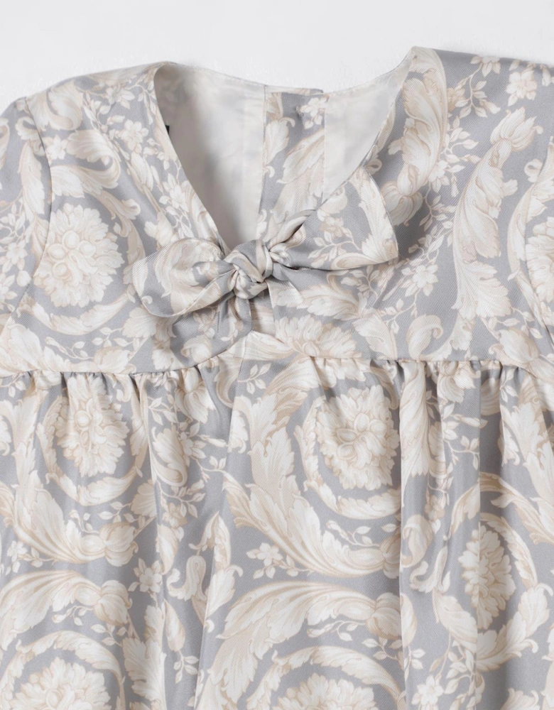 Baroque Print Dress with Bow