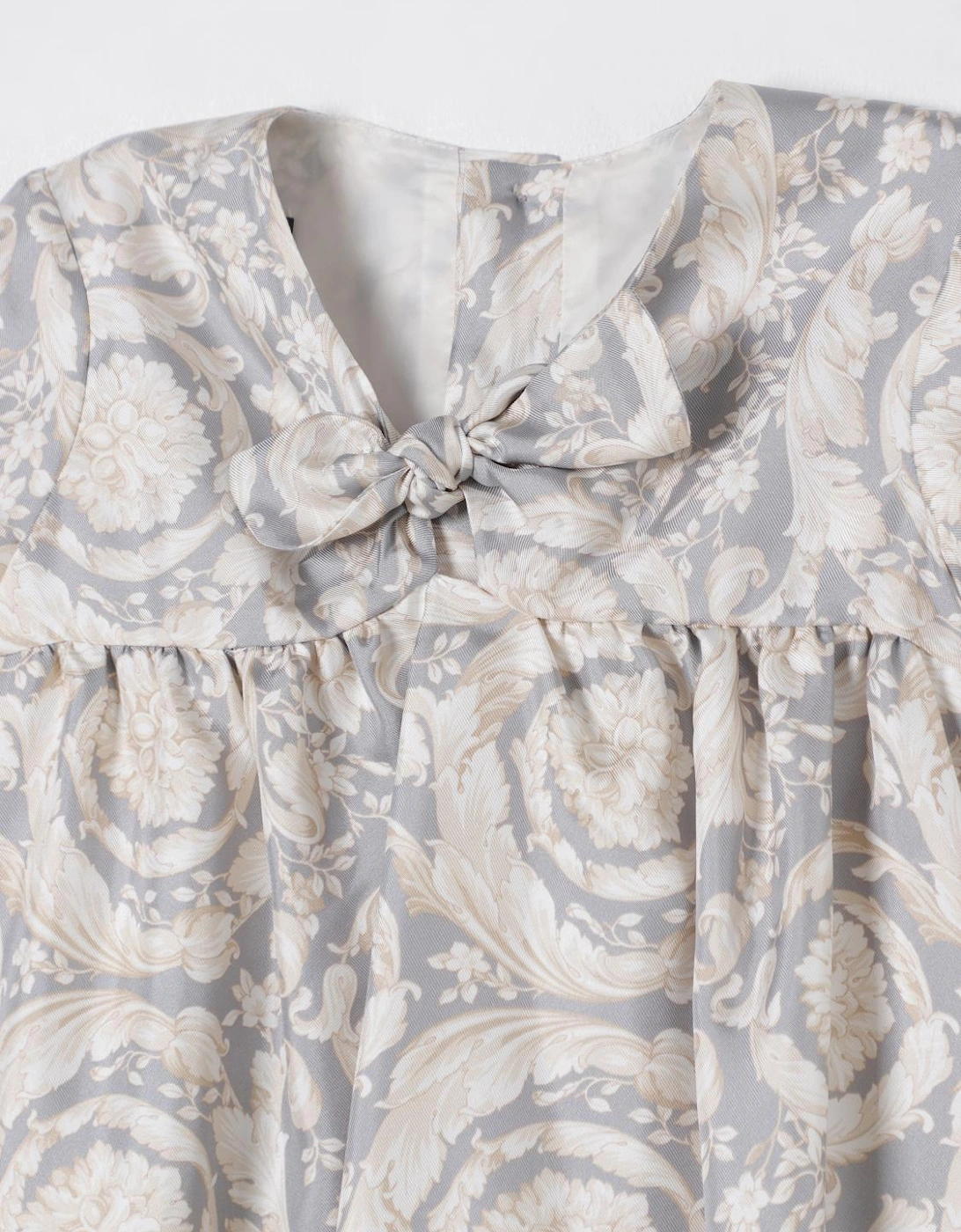 Baroque Print Dress with Bow