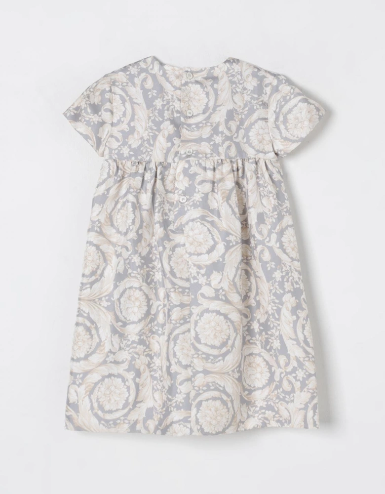 Baroque Print Dress with Bow
