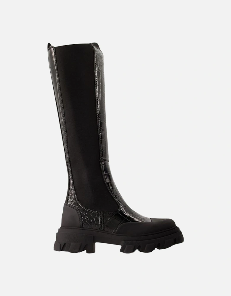 High Boots CrocEffect Leather Chunky Sole