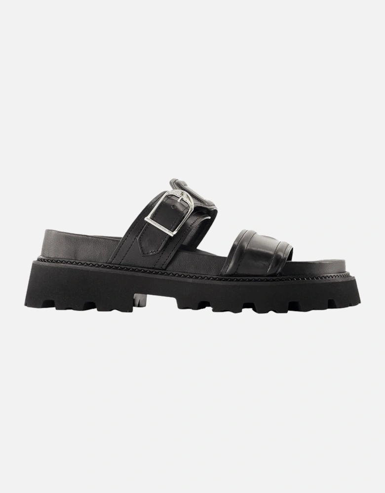 Buckled Platform Sandals Black Leather