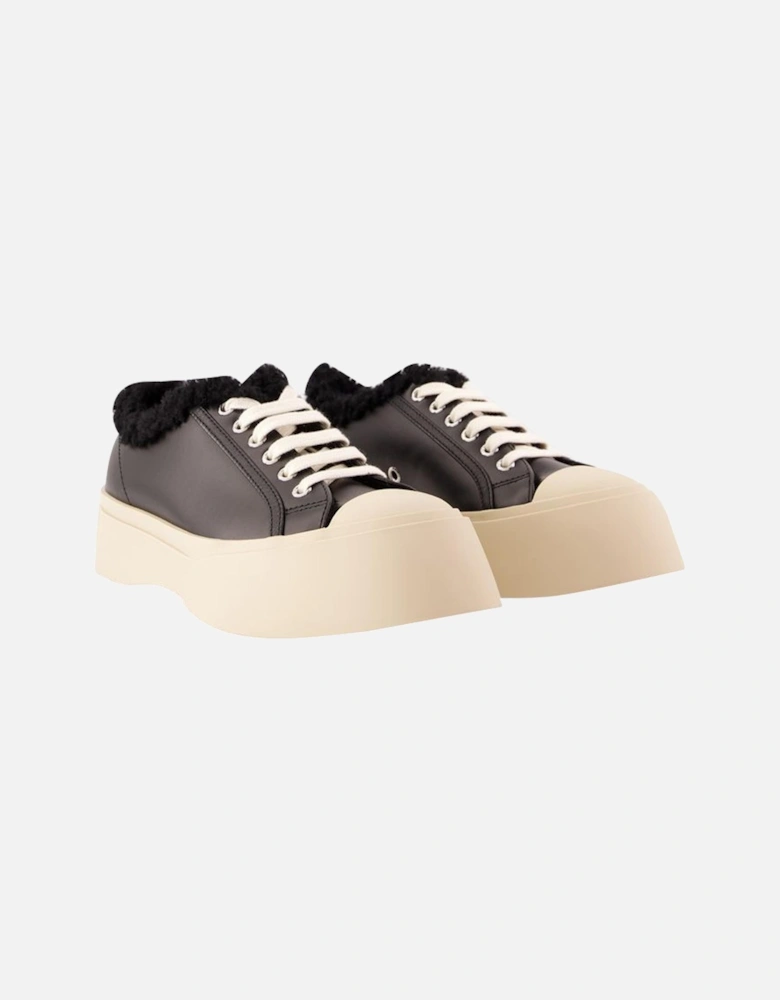 Shearling Trimmed Leather Platform Sneakers