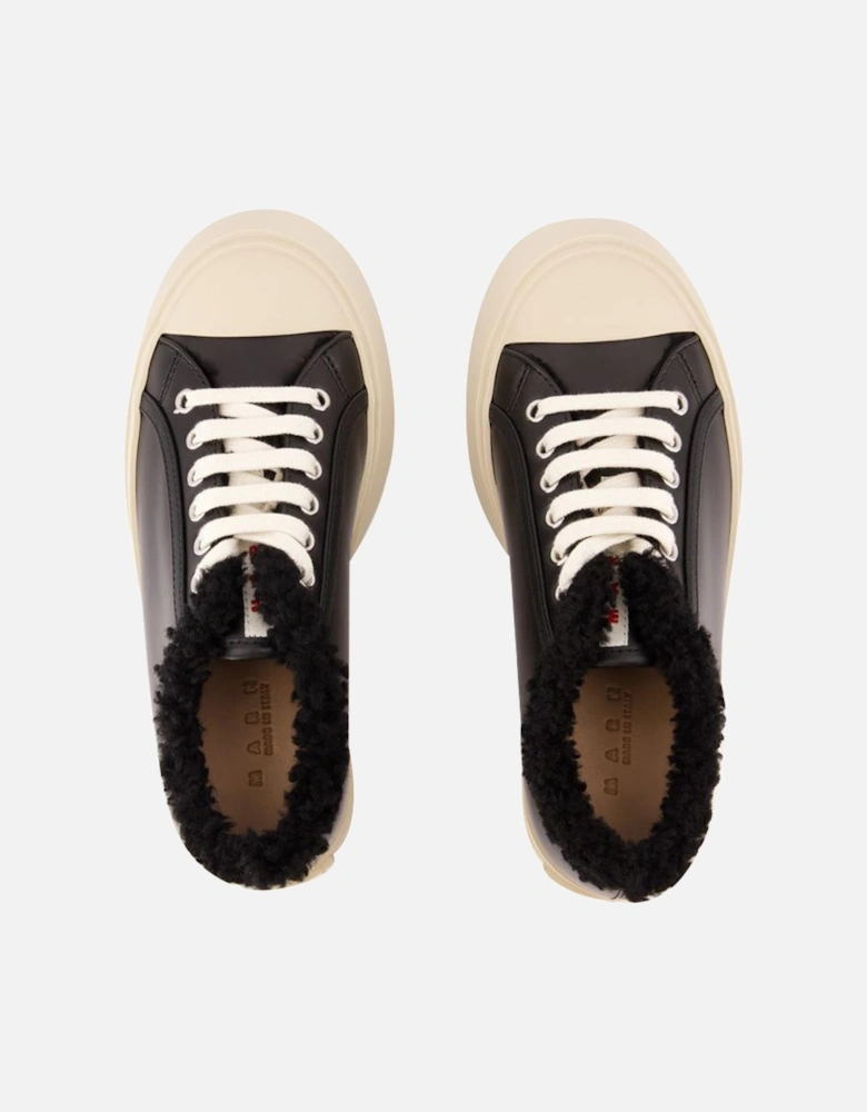 Shearling Trimmed Leather Platform Sneakers