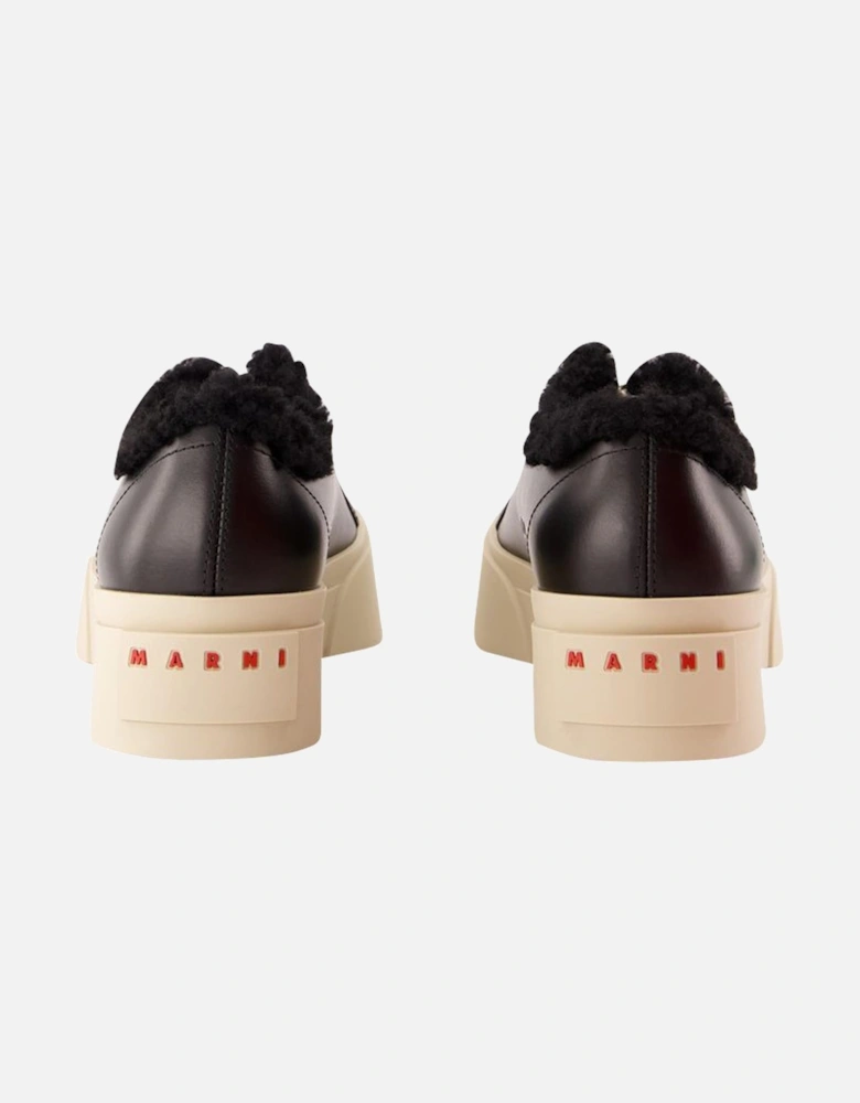 Shearling Trimmed Leather Platform Sneakers