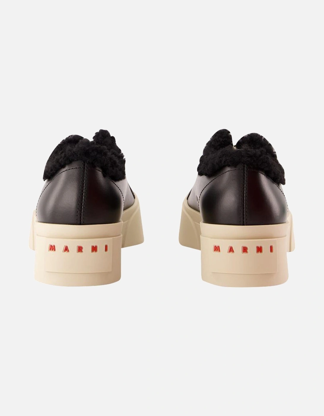 Shearling Trimmed Leather Platform Sneakers