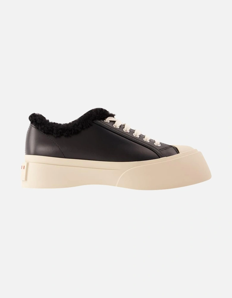 Shearling Trimmed Leather Platform Sneakers
