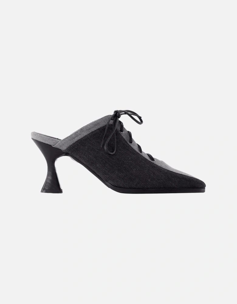 LaceUp Denim Mules Sculpted Heel
