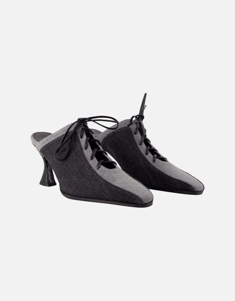 Denim LaceUp Mules High Heel
