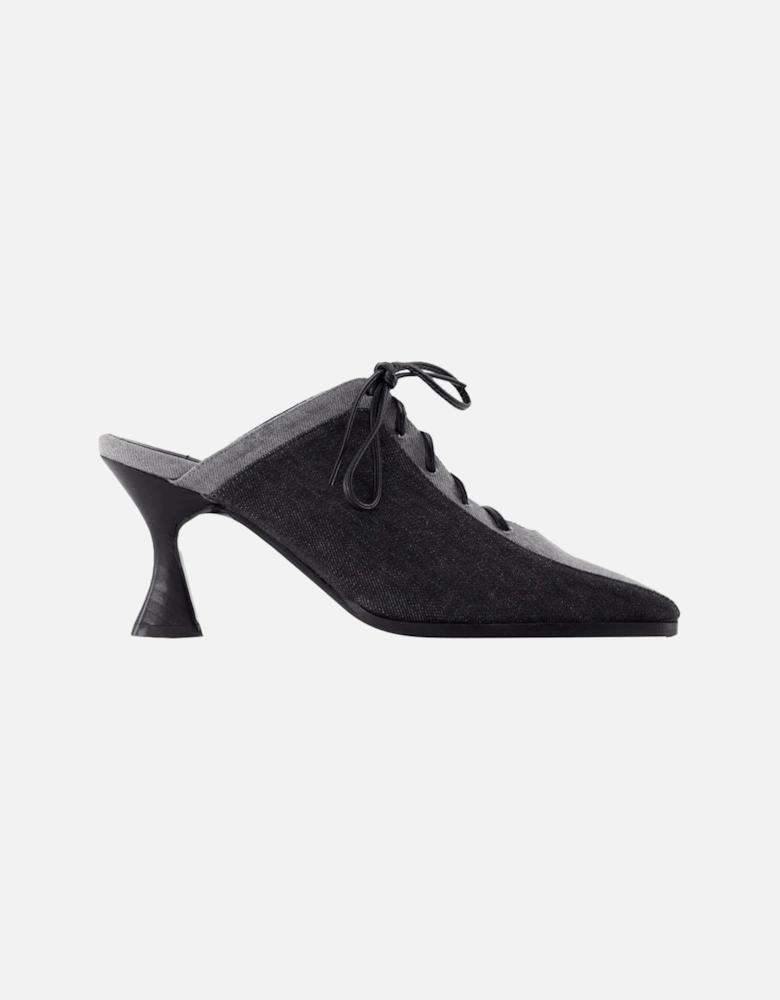 Denim LaceUp Mules High Heel