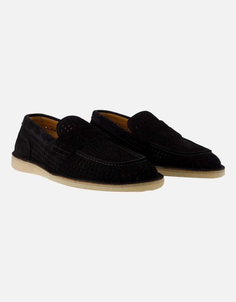 Perforated Suede Penny Loafers