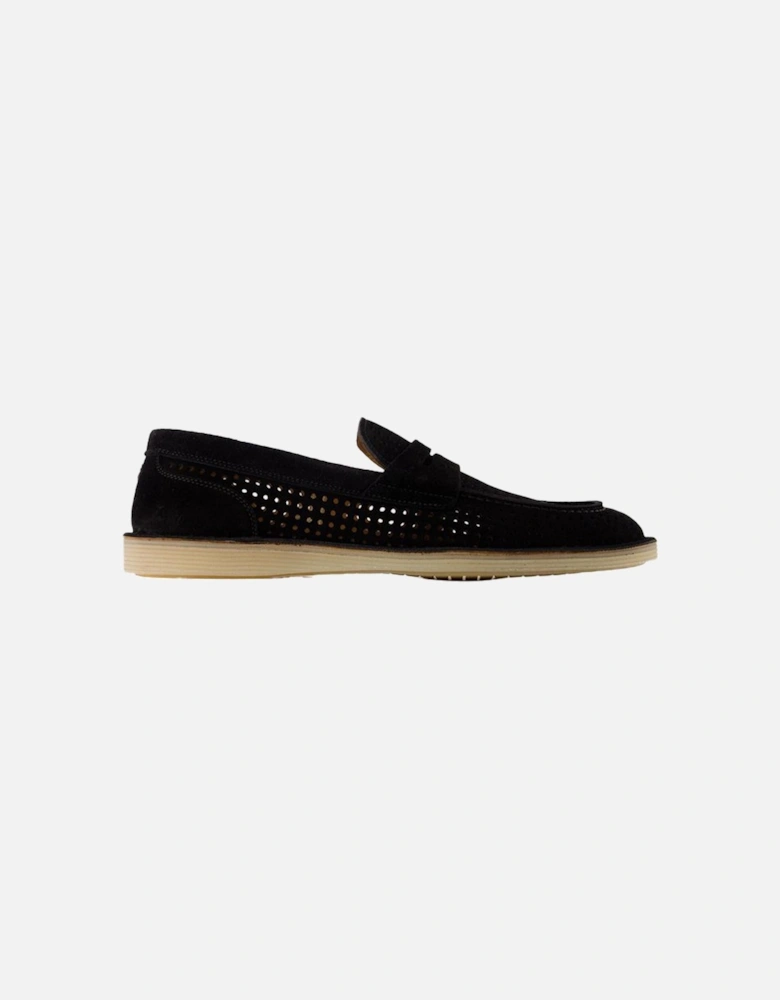 Perforated Suede Penny Loafers