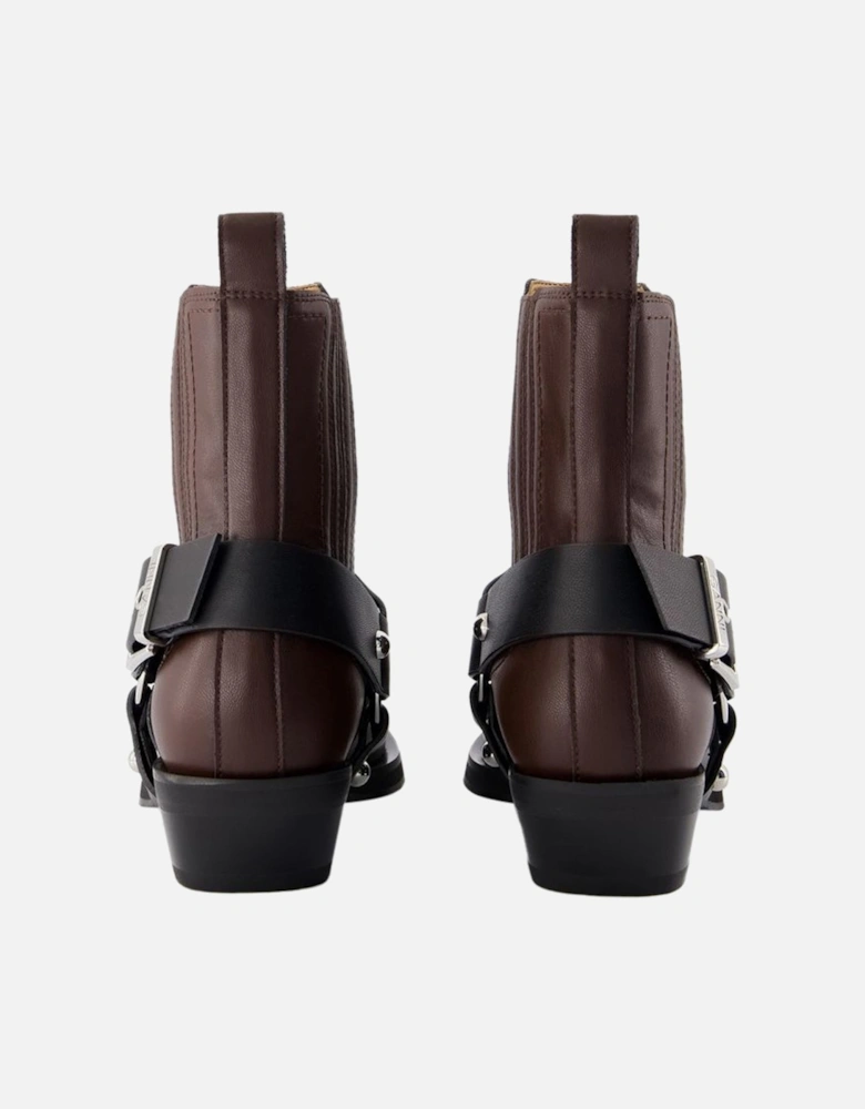 Leather Ankle Boots Western Style