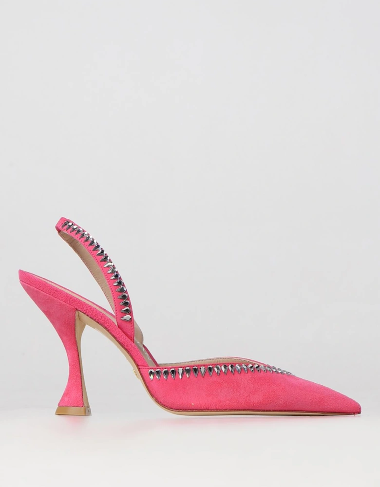 Suede Slingback Heels Studded Detail
