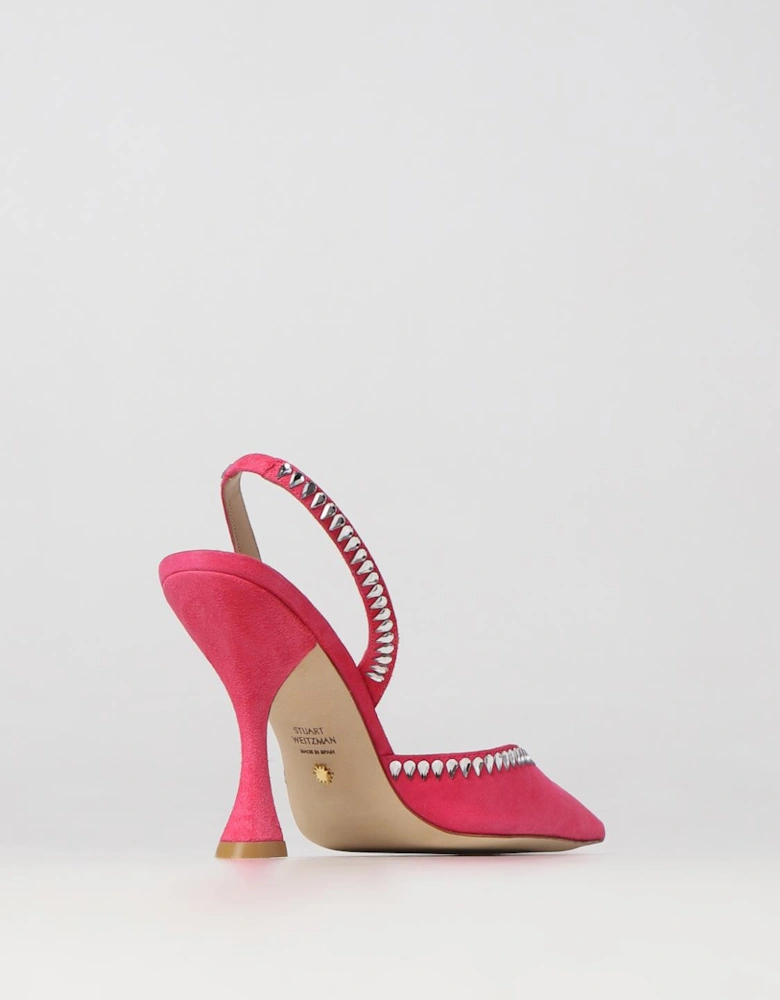 Suede Slingback Heels Studded Detail