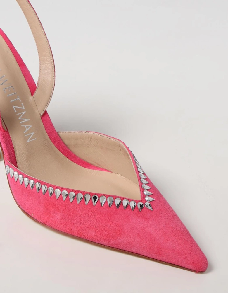 Suede Slingback Heels Studded Detail