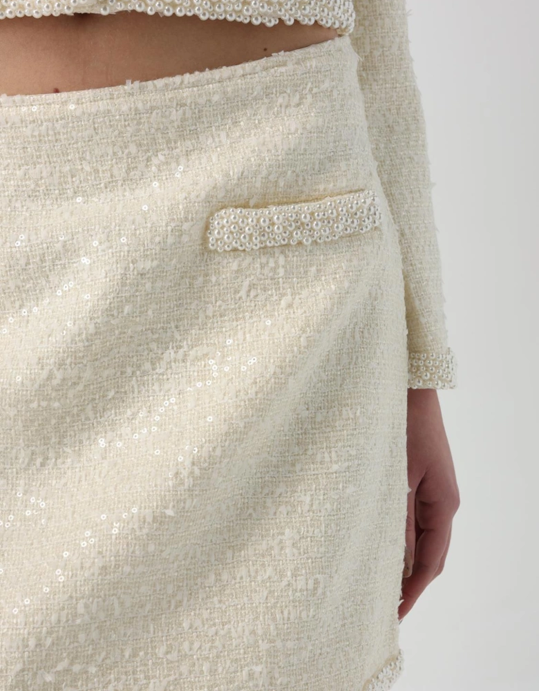 Pearl Embellished ALine Mini Skirt