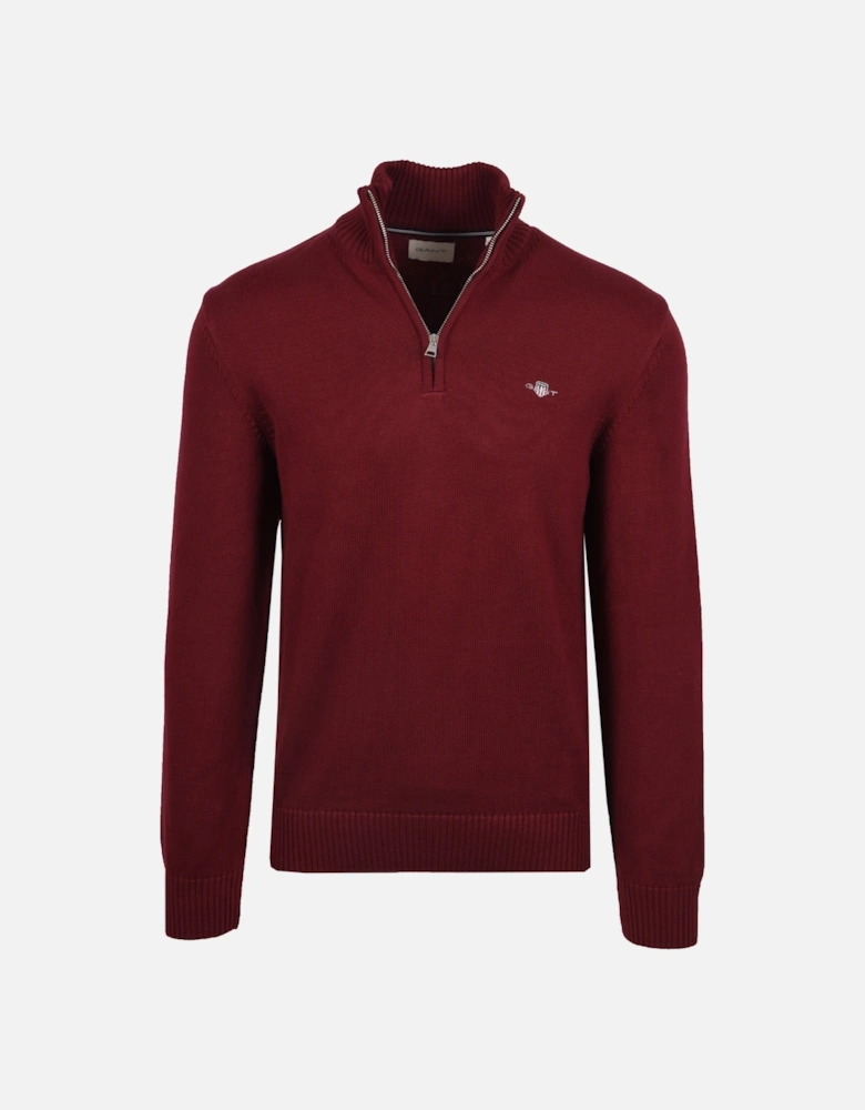 Cotton Half Zip Knitwear Plumped Red