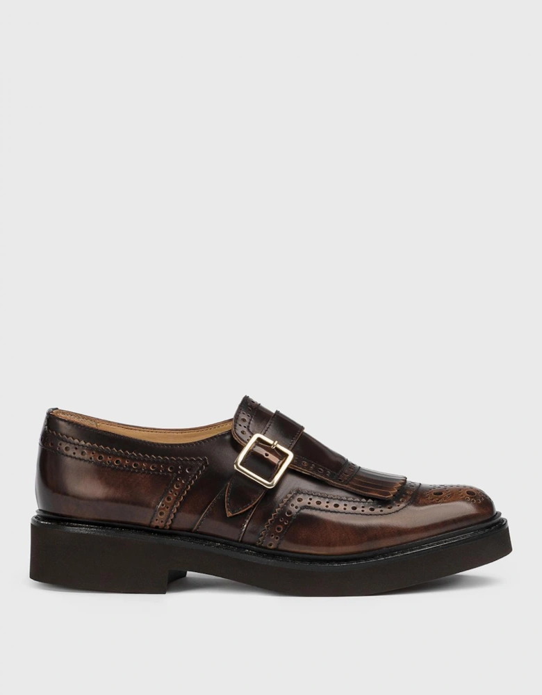 Monk Strap Leather Shoes Brogue Detailing