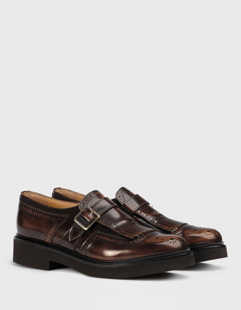 Monk Strap Leather Shoes Brogue Detailing