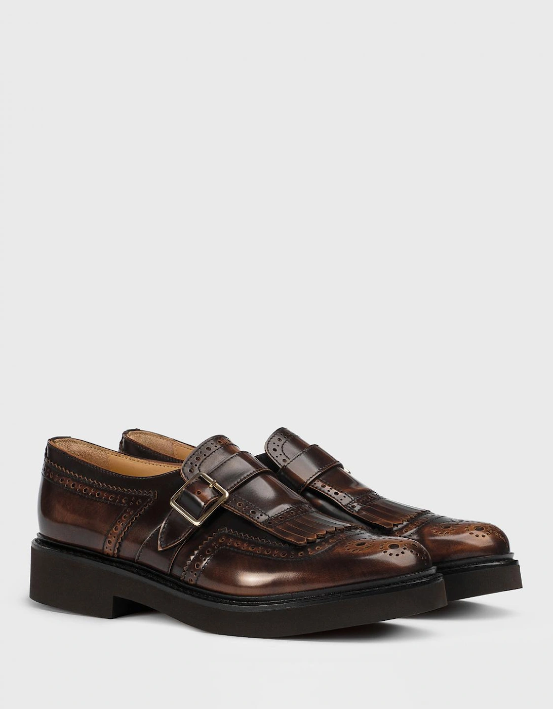 Monk Strap Leather Shoes Brogue Detailing