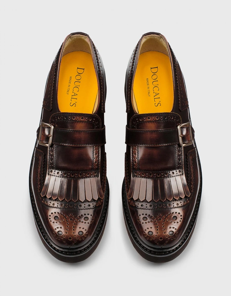 Monk Strap Leather Shoes Brogue Detailing