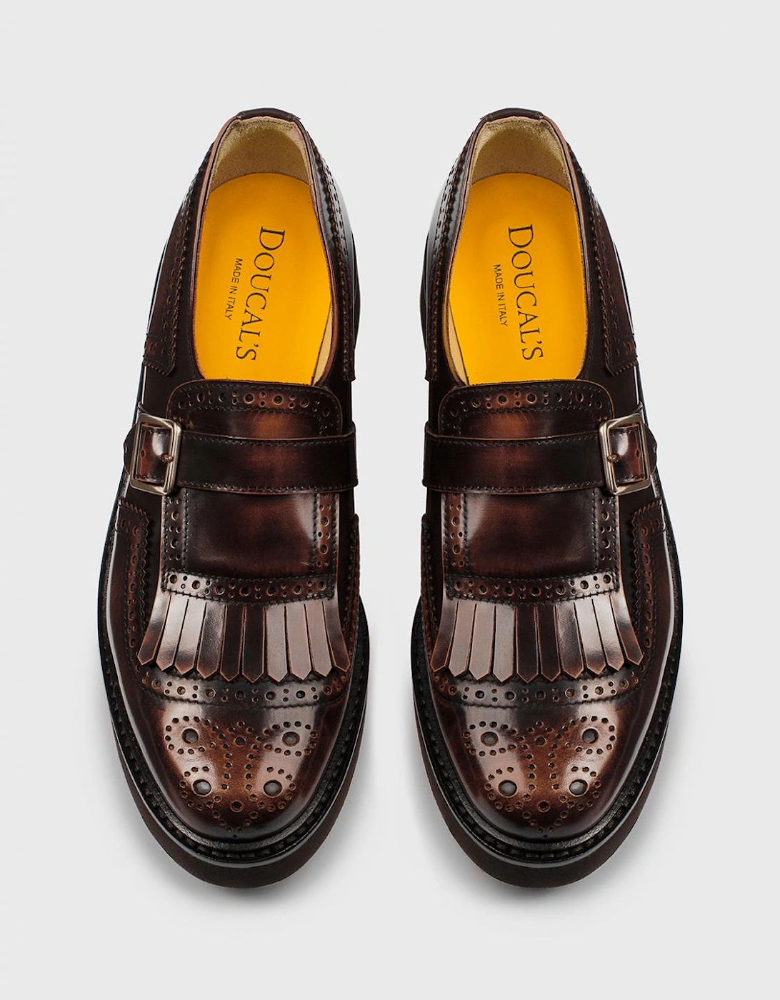 Monk Strap Leather Shoes Brogue Detailing