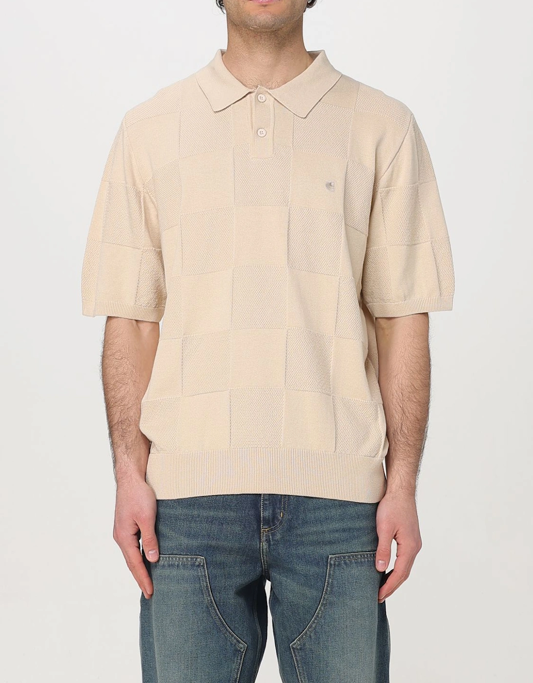 Knitted Polo Shirt Checkered Pattern