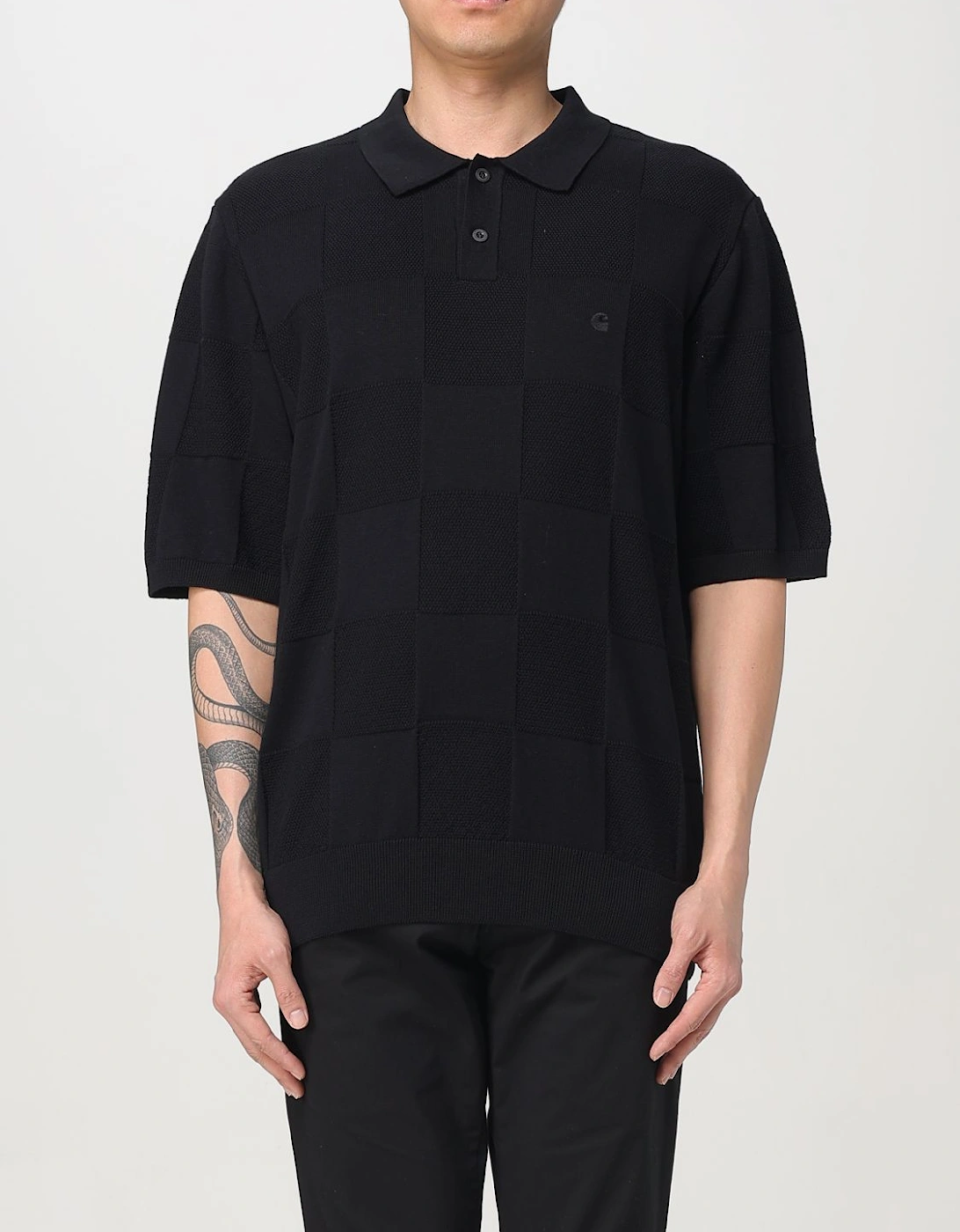 Knitted Polo Shirt Checkered Pattern