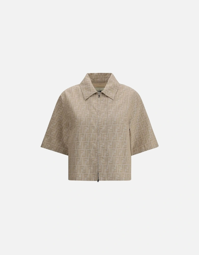 Cropped Chambray Jacket with FF Jacquard Weave