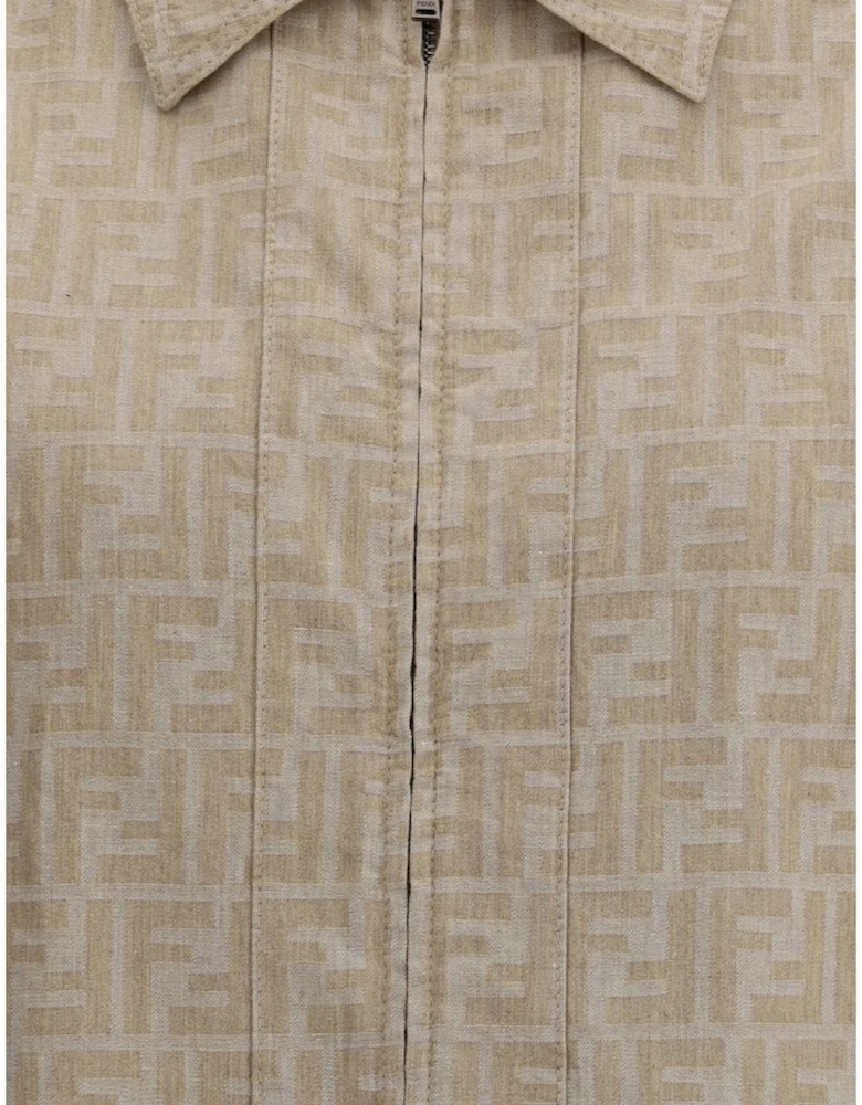 Cropped Chambray Jacket with FF Jacquard Weave