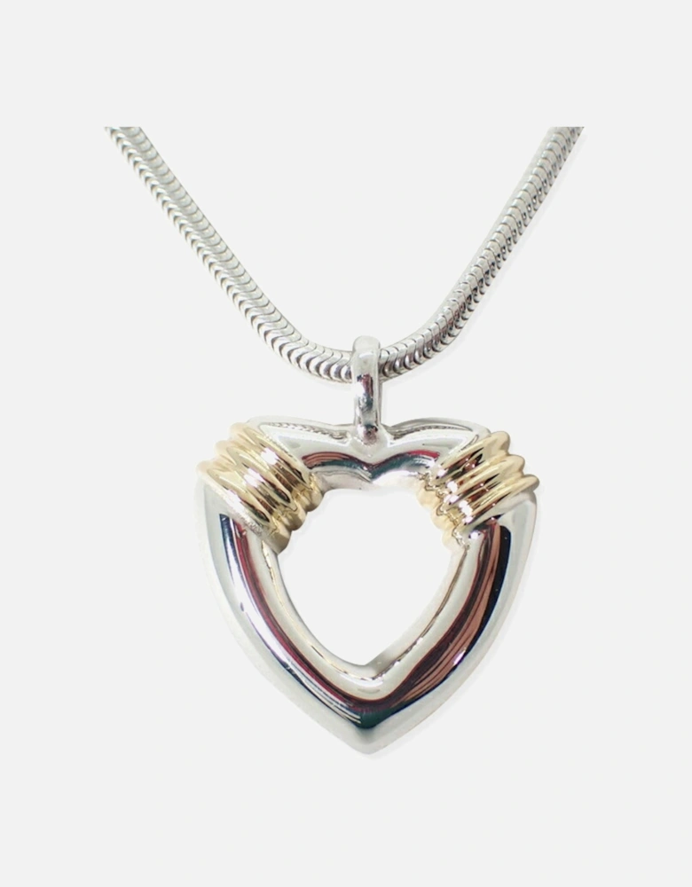 Sterling Silver Heart Pendant Necklace with Yellow Gold Accents