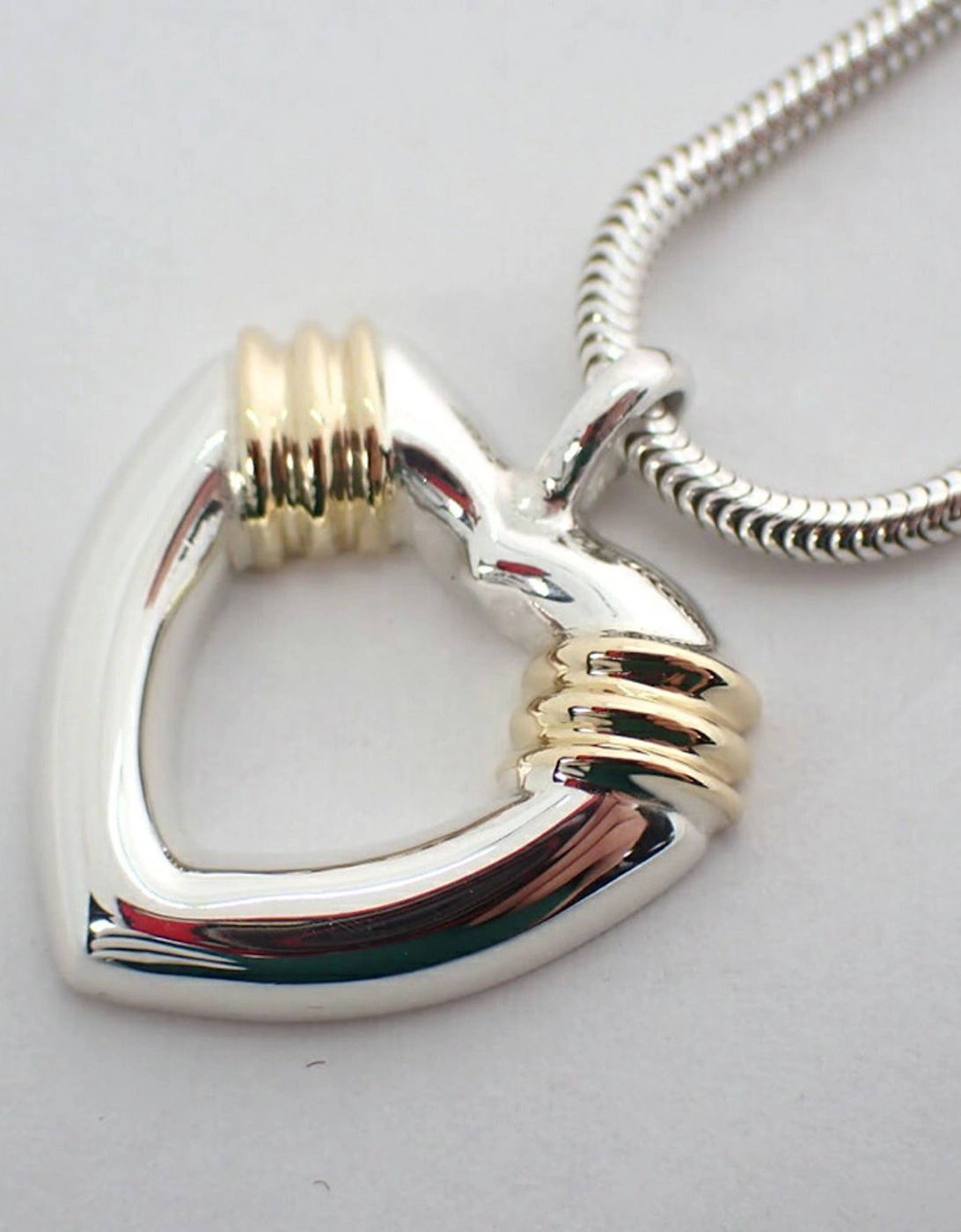 Sterling Silver Heart Pendant Necklace with Yellow Gold Accents