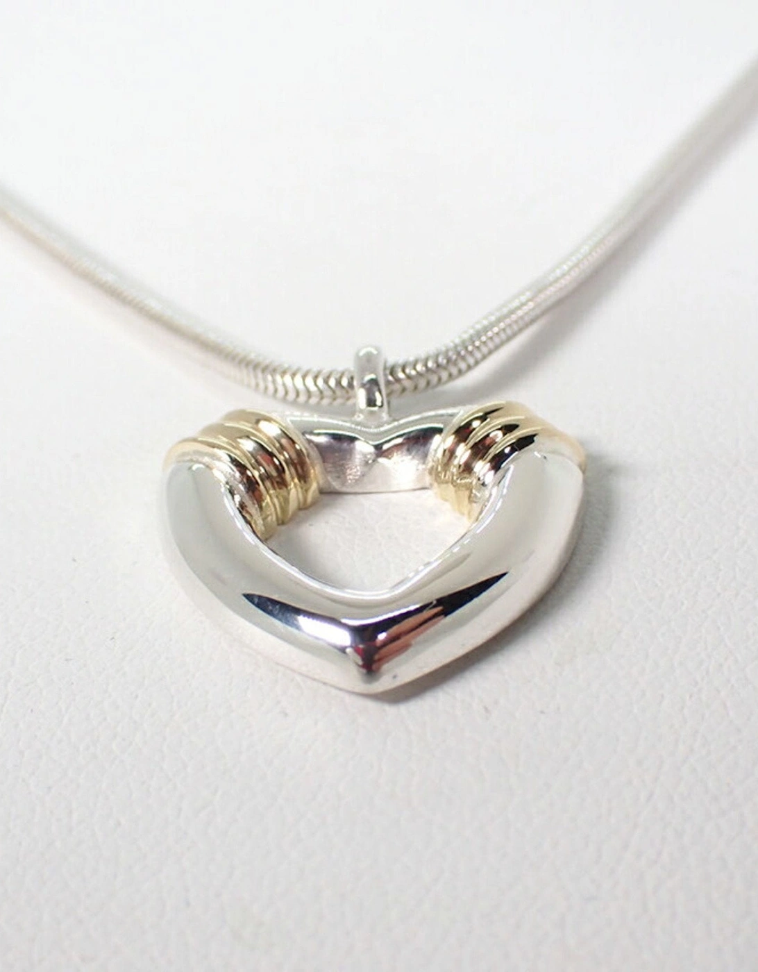 Sterling Silver Heart Pendant Necklace with Yellow Gold Accents