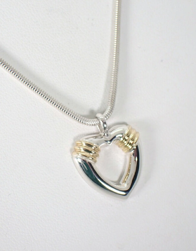 Sterling Silver Heart Pendant Necklace with Yellow Gold Accents