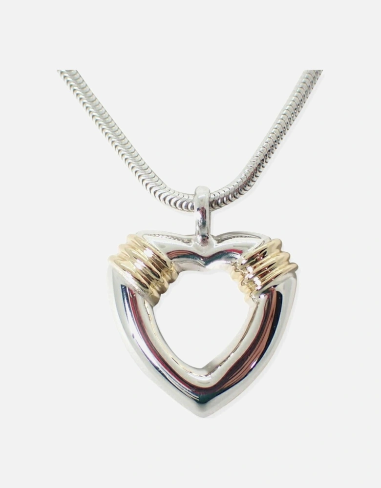 Sterling Silver Heart Pendant Necklace with Yellow Gold Accents